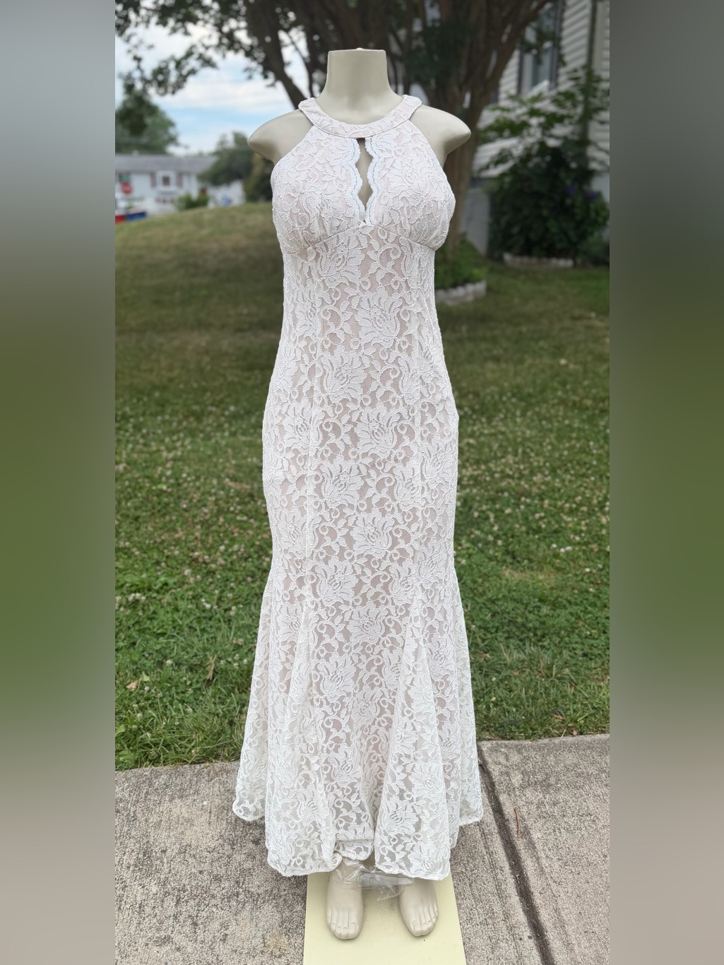 Night Way Collections Ivory Lace Halter Gown